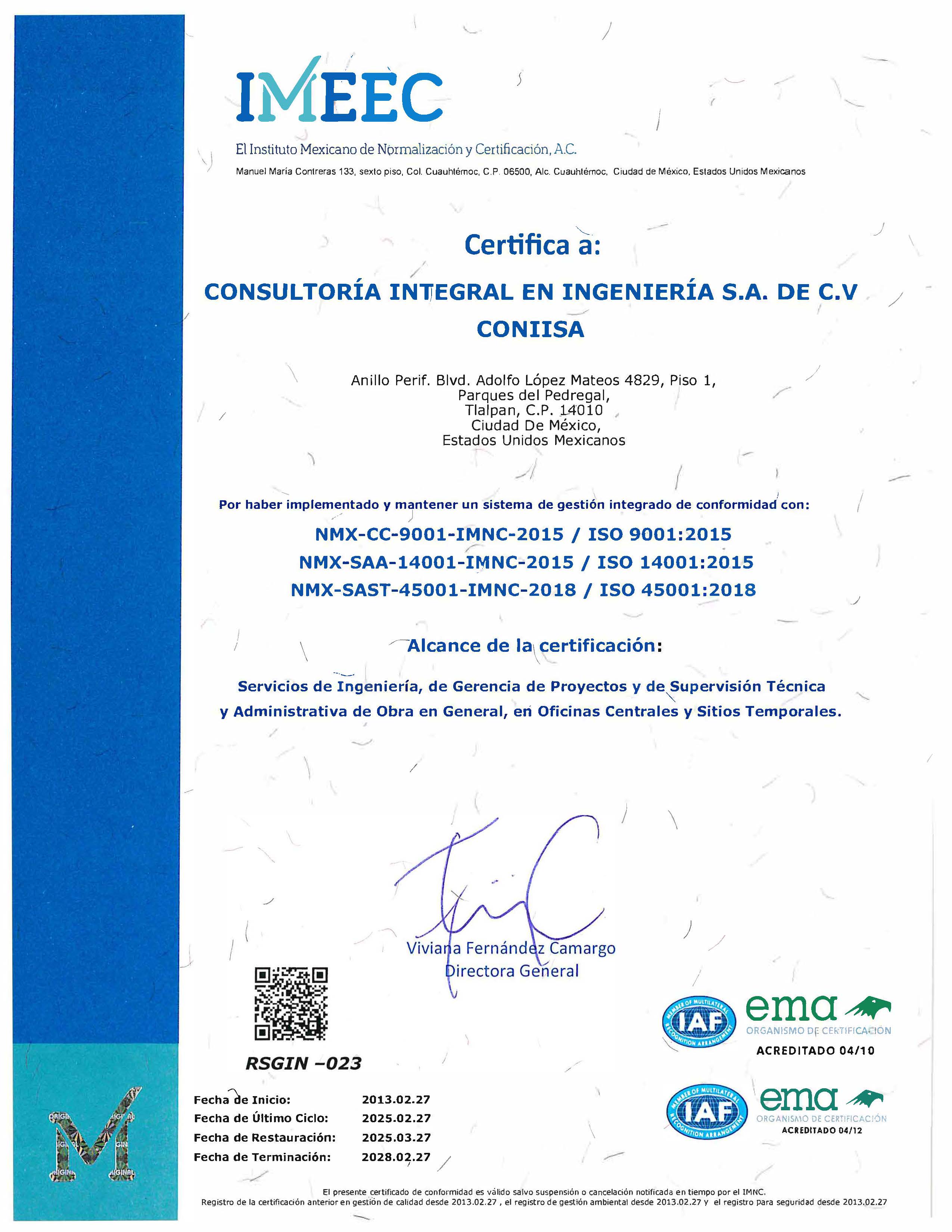 Certificado de CONIISA